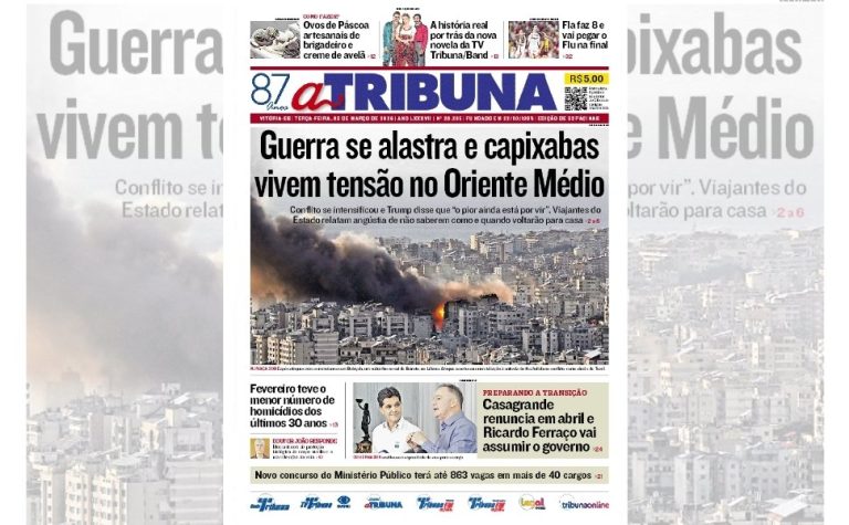Confira os destaques do jornal A Tribuna desta terça-feira