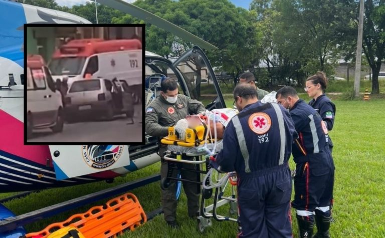 Homem é socorrido de helicóptero após acidente entre carro e caminhão em Aracruz