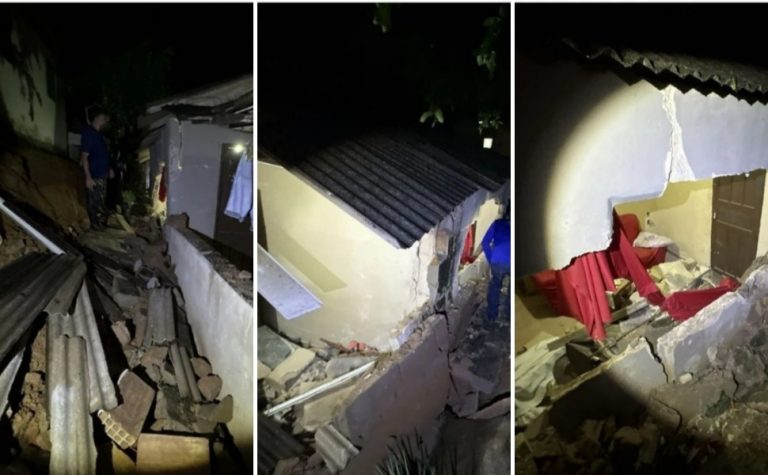 Muro desaba sobre casa e deixa morador ferido em Vargem Alta