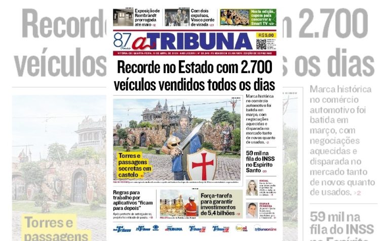 Confira os destaques do jornal A Tribuna desta quarta-feira