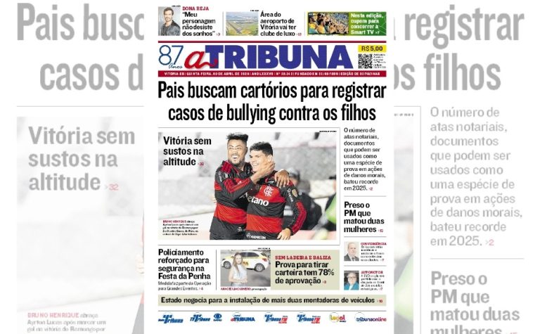 Confira os destaques do jornal A Tribuna desta quinta-feira
