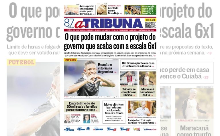 Confira os destaques do jornal A Tribuna desta quinta-feira