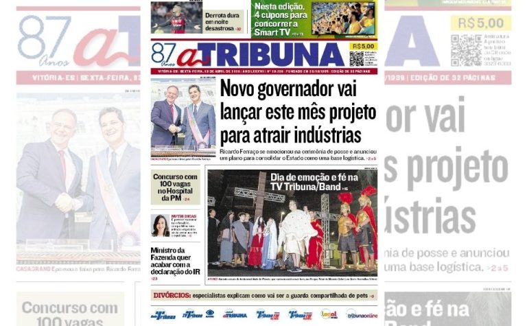 Confira os destaques do jornal A Tribuna desta sexta-feira
