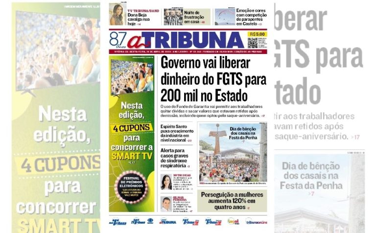 Confira os destaques do jornal A Tribuna desta sexta-feira
