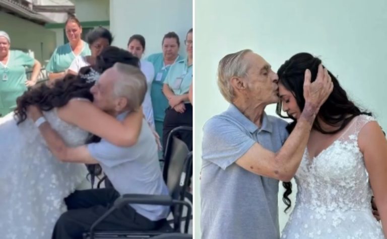 Filha realiza sonho de pai internado e vai de noiva a hospital no Sul do ES