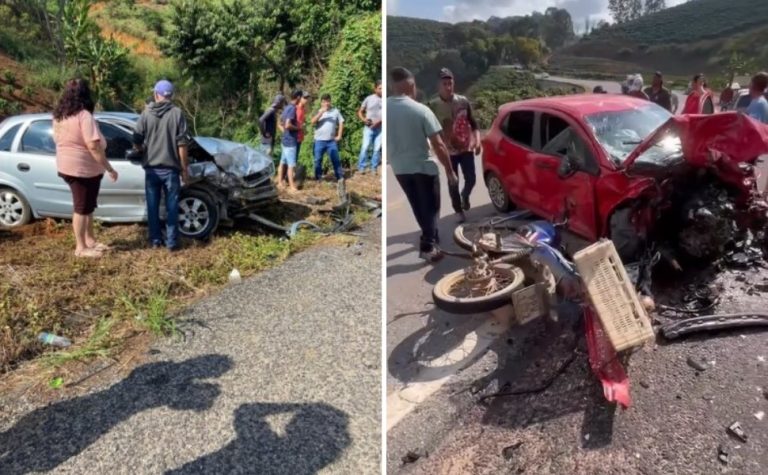 Acidente entre dois carros e uma motocicleta interdita BR-262 no ES