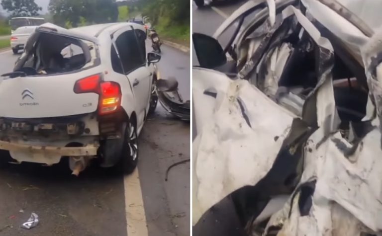Homem morre e mulher fica ferida após carro rodar e colidir com pedra no Sul do ES
