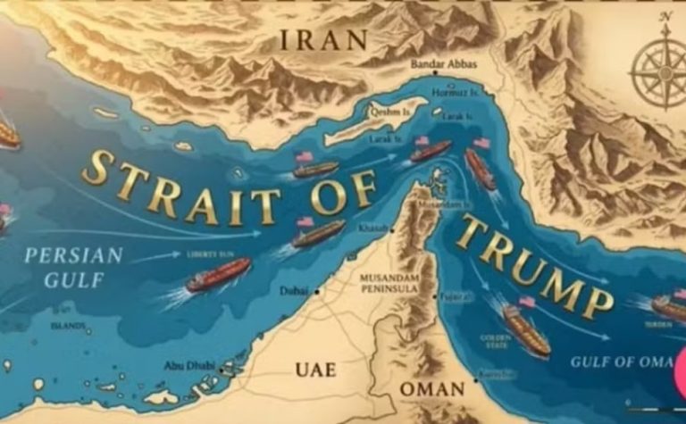 Trump posta imagem do Estreito de Hormuz renomeado como ‘Estreito de Trump’
