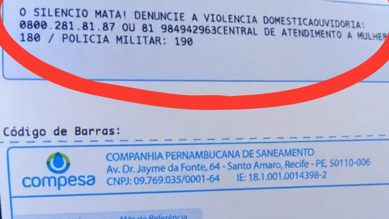 Compesa passa a incluir mensagem de combate à violência doméstica nas faturas