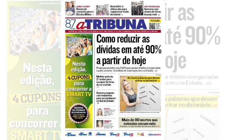 Confira os destaques do jornal A Tribuna desta terça-feira