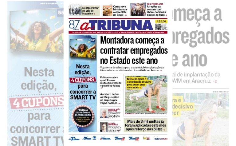Confira os destaques do jornal A Tribuna desta terça-feira