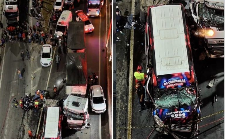 Engavetamento entre 7 veículos deixa dois mortos na Rodovia do Contorno no ES
