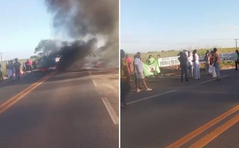 Manifestação interdita trecho da BR-101 em Conceição da Barra