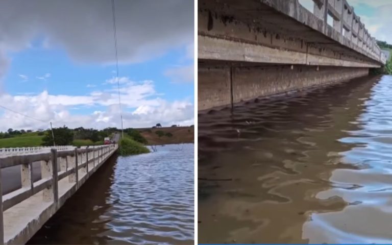 Risco de transbordo na Barragem de Carpina fecha Ponte do Cumbe na rodovia PE-50