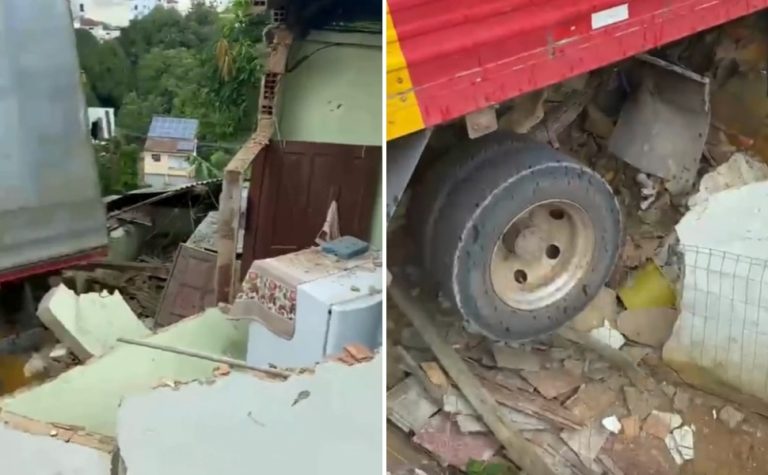 VÍDEO | Caminhão desgovernado atinge casa e provoca desabamento no Norte do ES