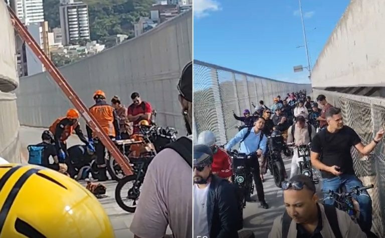 Acidente com bike elétrica deixa dois feridos e forma fila na ciclovia da 3ª Ponte