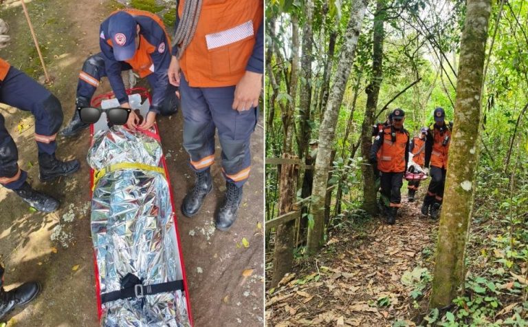 Bombeiros resgatam mulher ferida em trilha da Pedra Azul