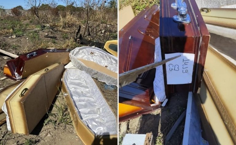 Caixões descartados em terreno baldio intrigam moradores da Serra