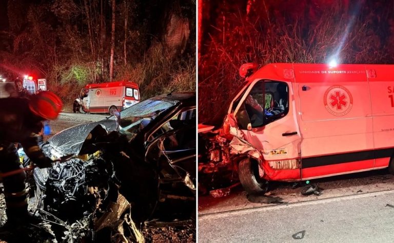 Colisão com ambulância do Samu deixa 6 feridos na BR-262 em Domingos Martins