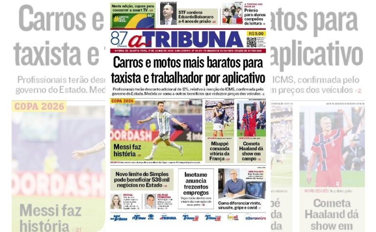 Confira os destaques do jornal A Tribuna desta quarta-feira