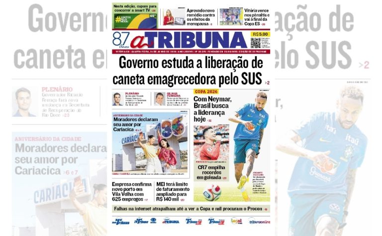 Confira os destaques do jornal A Tribuna desta quarta-feira