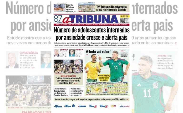 Confira os destaques do jornal A Tribuna desta quinta-feira