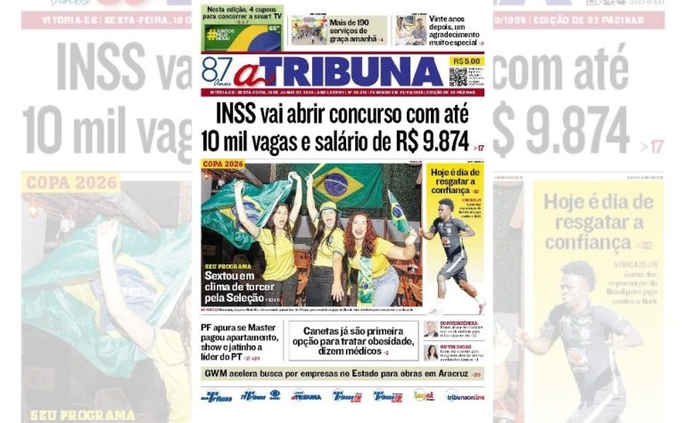Confira os destaques do jornal A Tribuna desta sexta-feira