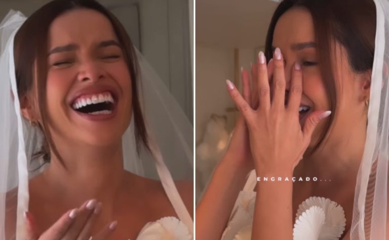 Juliette se emociona ao provar vestidos de noiva pela primeira vez