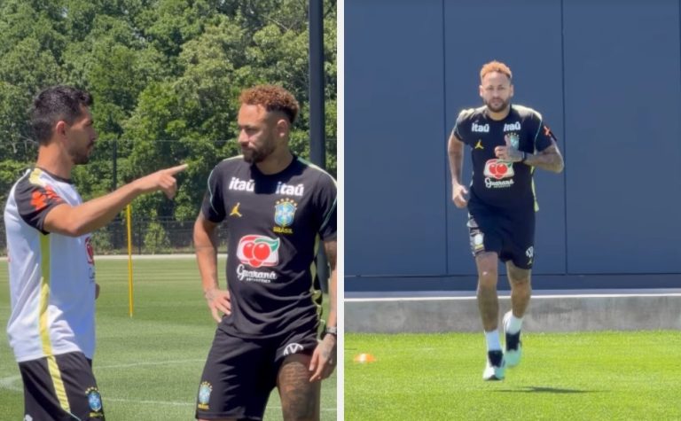 Neymar treina no campo pela primeira vez com a seleção nos EUA