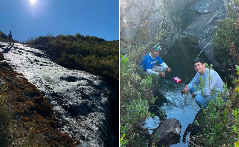 Pai e filho registram cachoeira congelada no Caparaó no ES