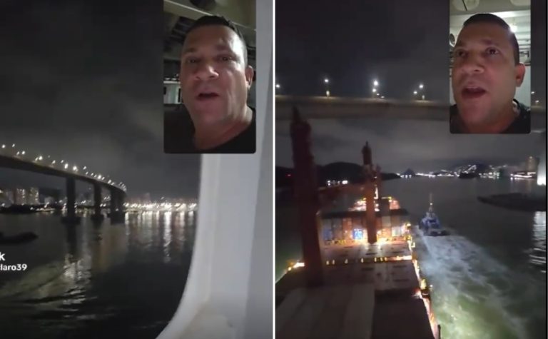 VÍDEO | Comandante mostra vista da Terceira Ponte ao chegar de navio em Vitória
