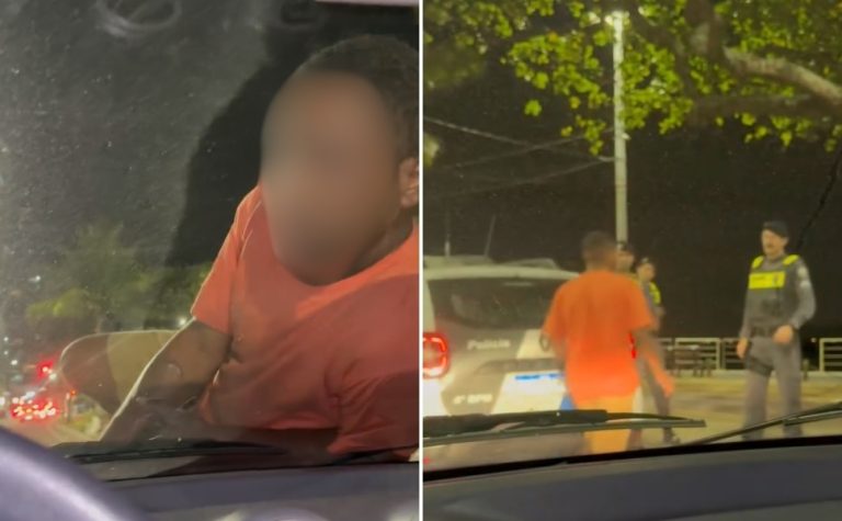 VÍDEO: homem sobe em capô de carro em movimento e pede para ser preso no ES