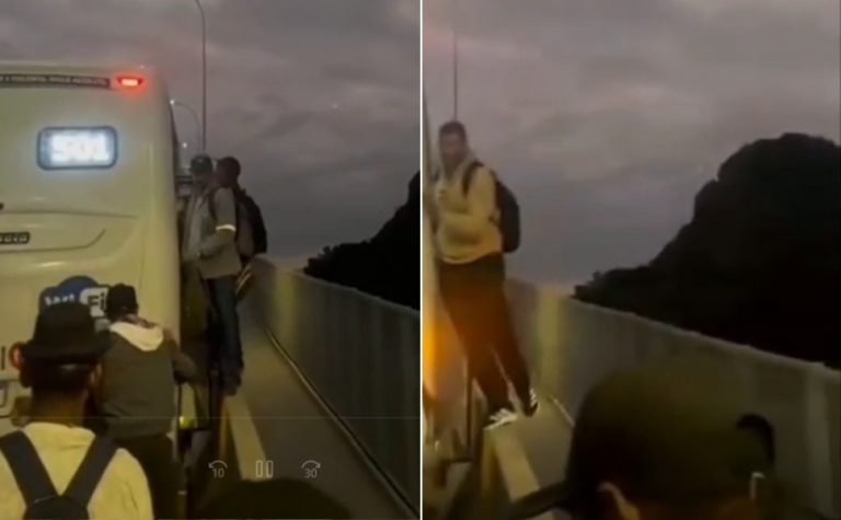 VÍDEO: ônibus dá pane na 3ª Ponte e passageiros usam mureta para descer do coletivo