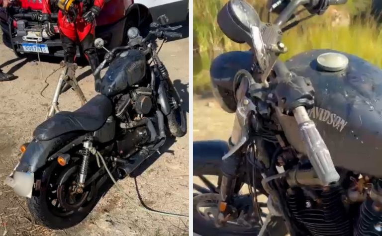 Bombeiros encontram Harley-Davidson no fundo de lago em Joana D’arc