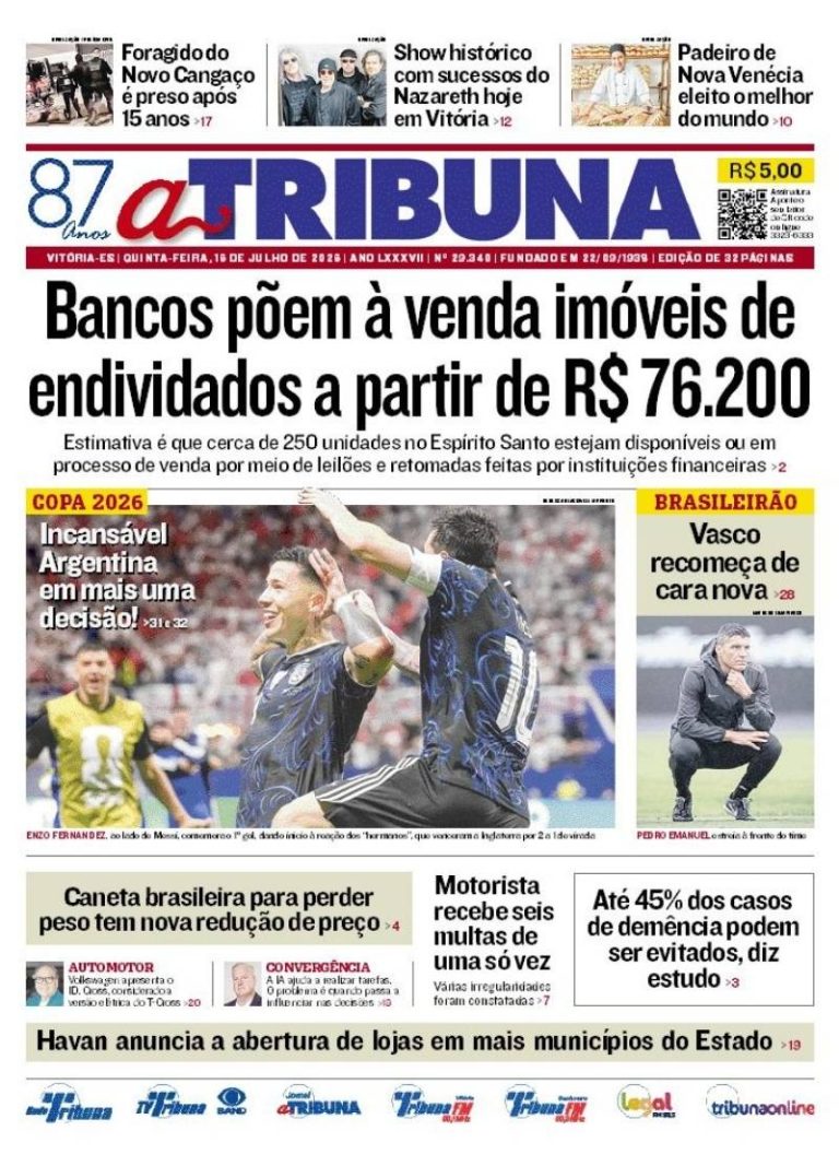Confira os destaques do jornal A Tribuna desta quinta-feira