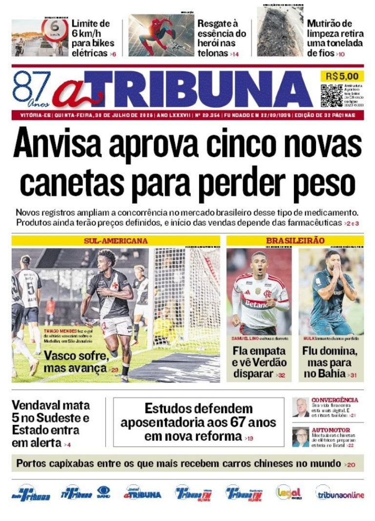 Confira os destaques do jornal A Tribuna desta quinta-feira