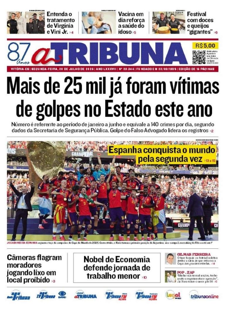 Confira os destaques do jornal A Tribuna desta segunda-feira