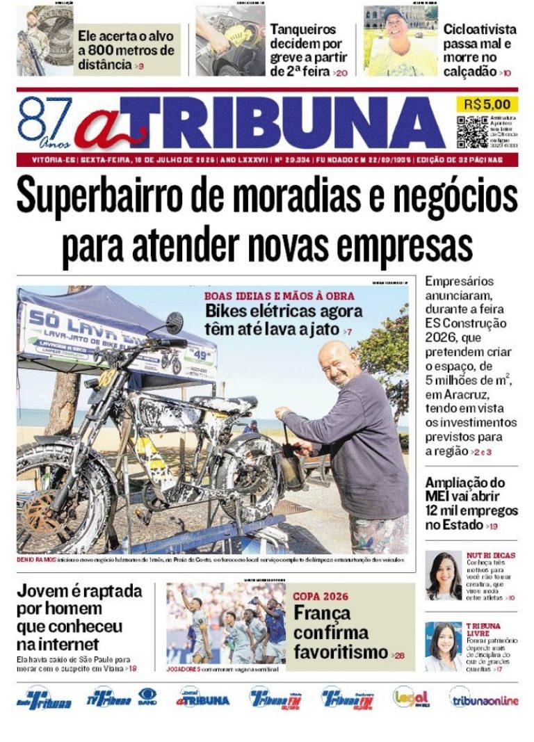 Confira os destaques do jornal A Tribuna desta sexta
