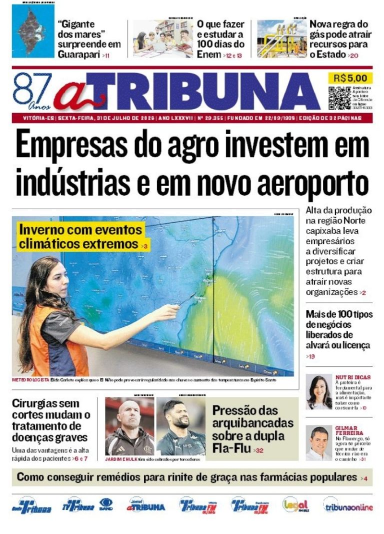 Confira os destaques do jornal A Tribuna desta sexta-feira