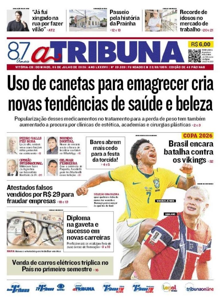 Confira os destaques do jornal A Tribuna deste domingo
