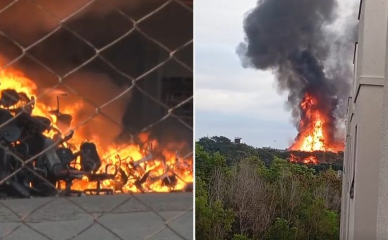 Incêndio de grandes proporções atinge galpão do arquivo do TJES na Serra