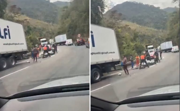 Motociclista morre em acidente com caminhão e carreta na BR-262 em Domingos Martins