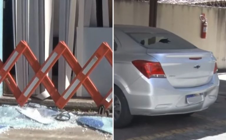 Suspeito bate em 7 veículos, agride síndico e quebra fachada de prefeitura