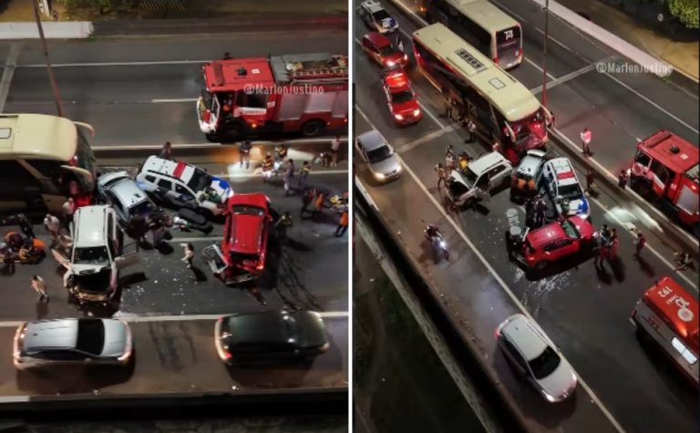 Acidente entre ônibus, carros e viatura da PM deixa feridos na BR-101 em Viana