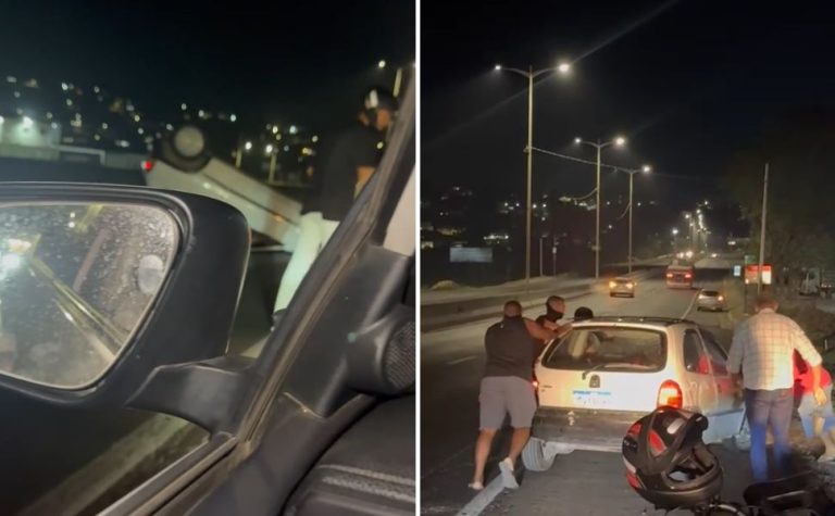 Carro capota na Rodovia do Contorno e motorista sai ileso em Cariacica
