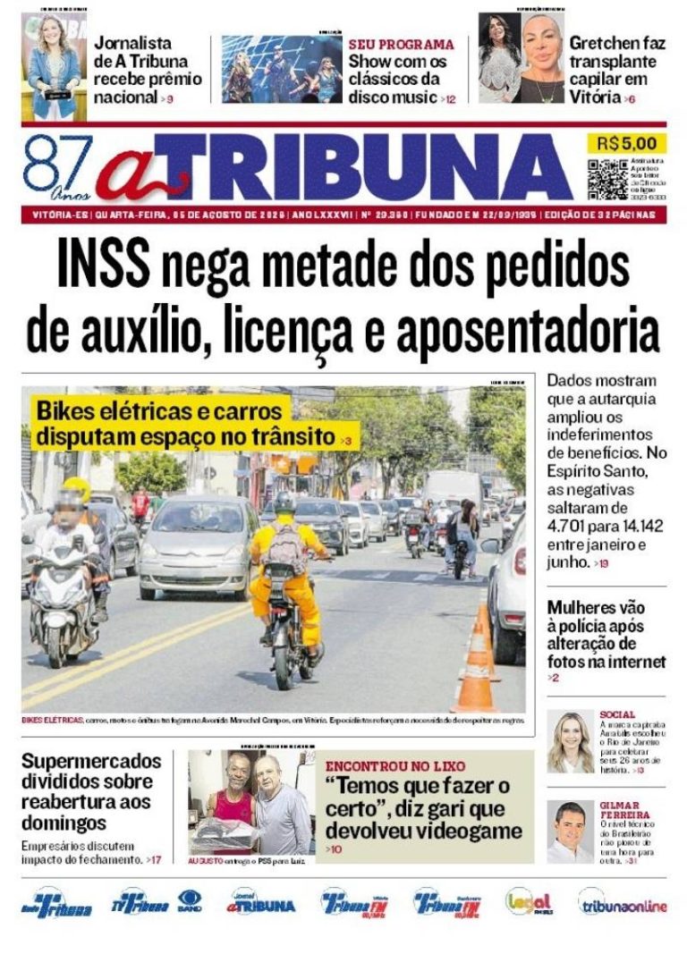 Confira os destaques do jornal A Tribuna desta quarta-feira