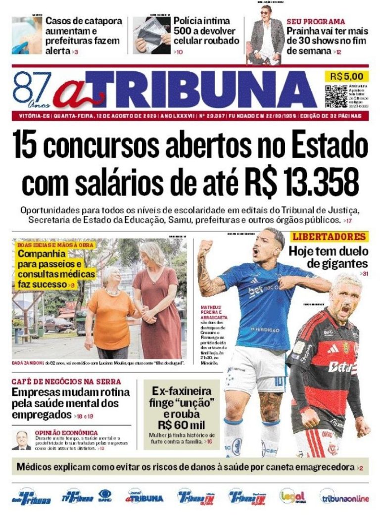 Confira os destaques do jornal A Tribuna desta quarta-feira