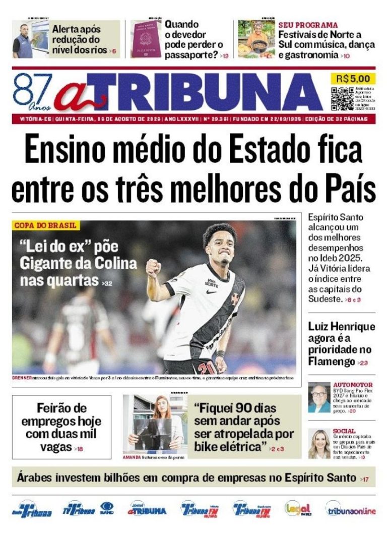Confira os destaques do jornal A Tribuna desta quinta-feira
