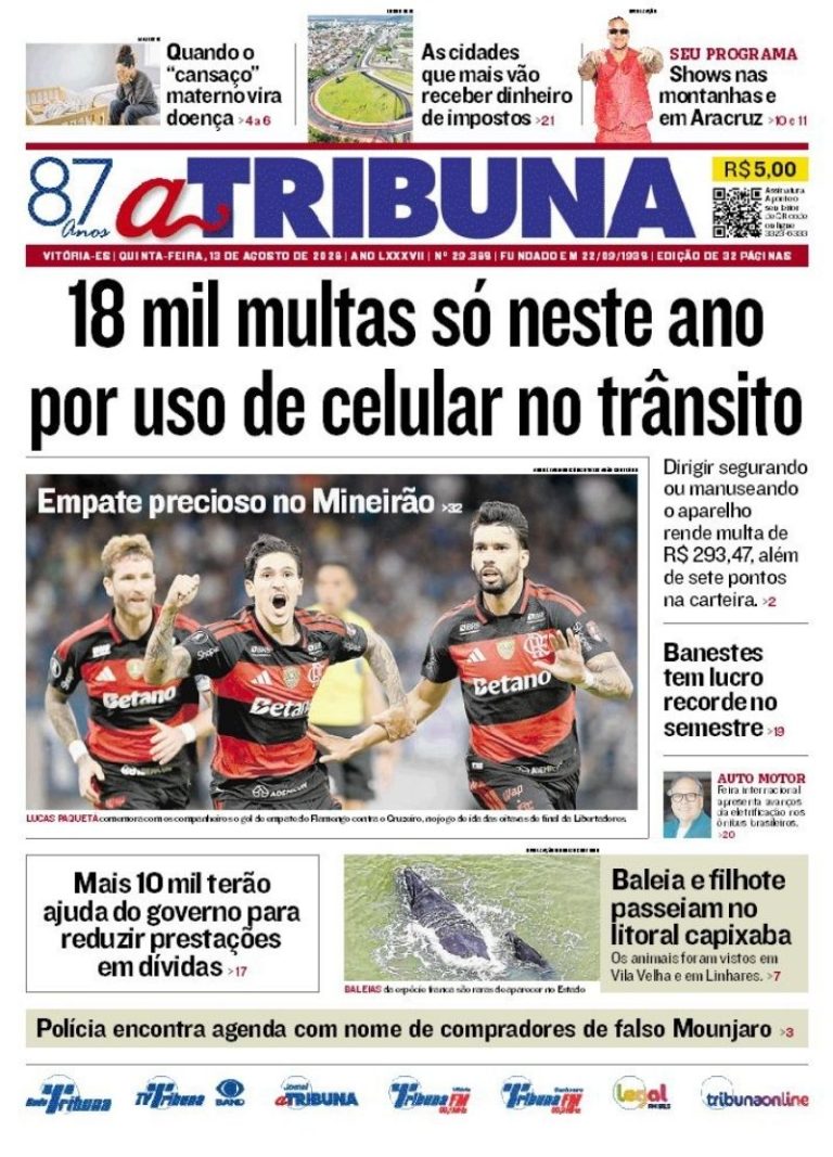 Confira os destaques do jornal A Tribuna desta quinta-feira