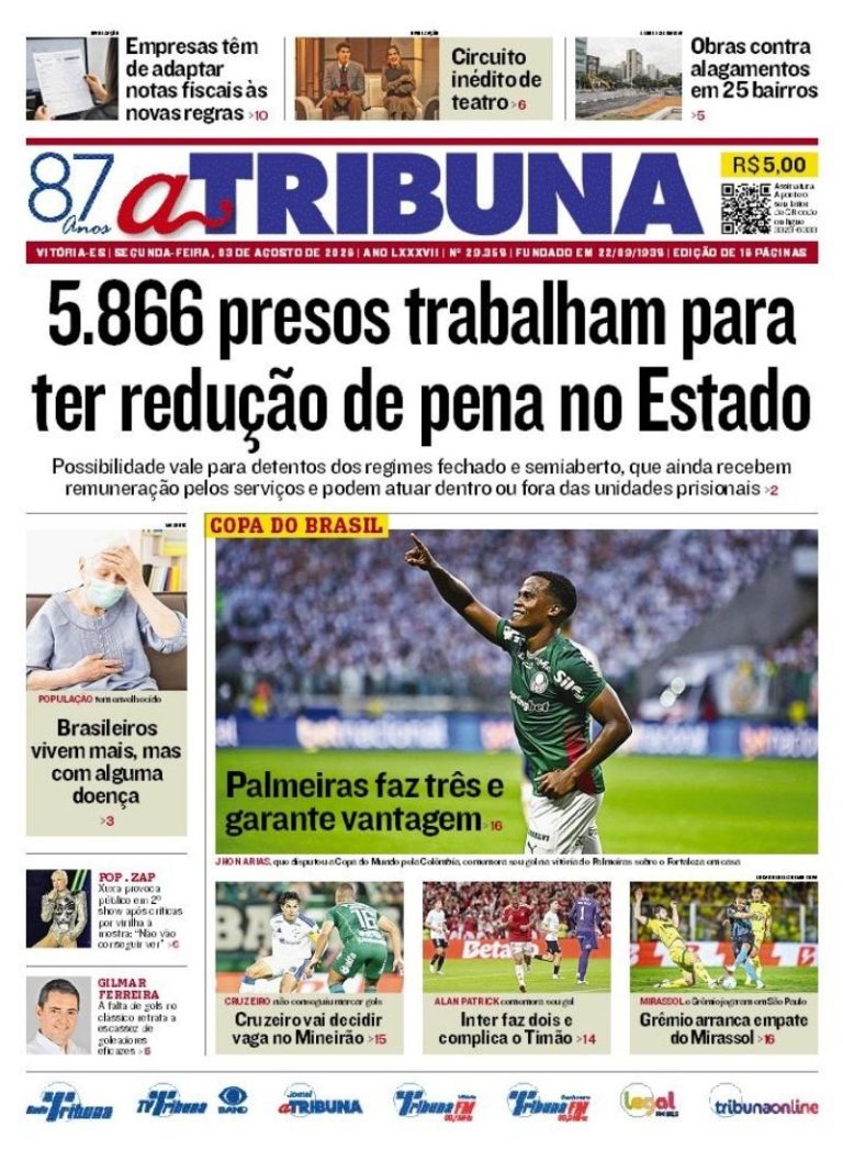 Confira os destaques do jornal A Tribuna desta segunda-feira